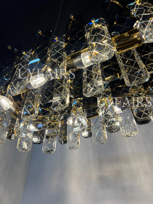 Modern Smoky Gray Crystal Chandelier Gleamy Light Fixture for Living/Dining Room/ Bedroom/ Home Office