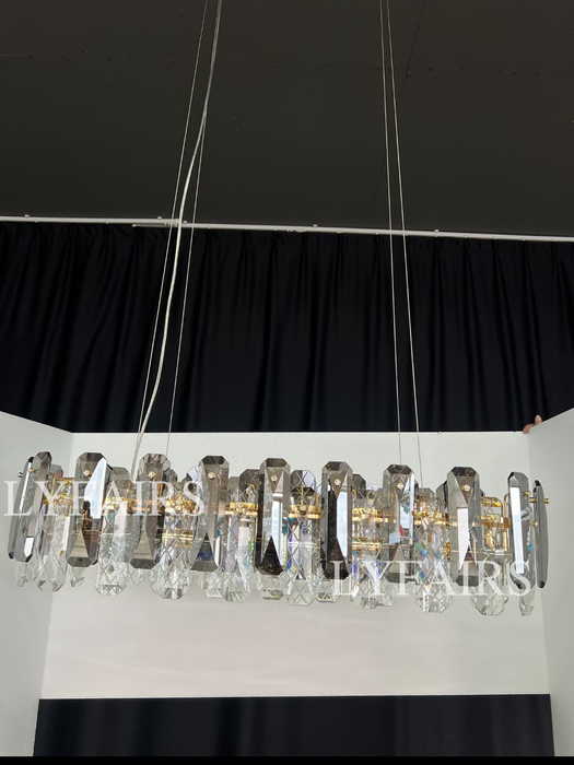 Modern Smoky Gray Crystal Chandelier Gleamy Light Fixture for Living/Dining Room/ Bedroom/ Home Office