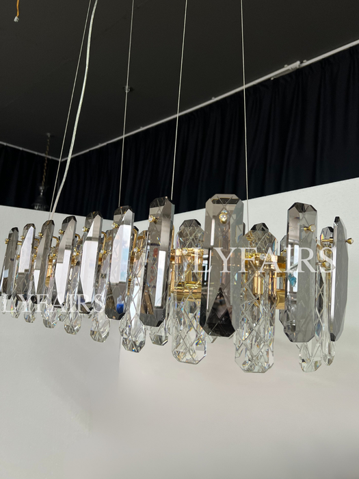 Modern Smoky Gray Crystal Chandelier Gleamy Light Fixture for Living/Dining Room/ Bedroom/ Home Office