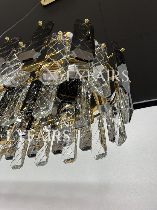 Modern Smoky Gray Crystal Chandelier Gleamy Light Fixture for Living/Dining Room/ Bedroom/ Home Office