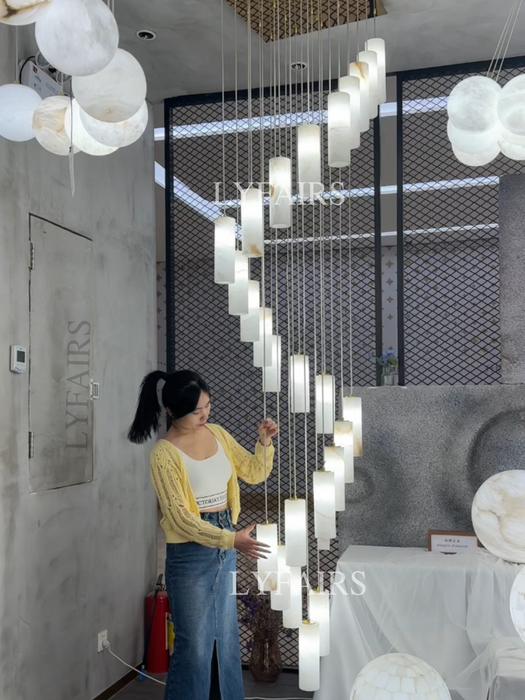 Modern Spiral Alabaster Column Chandelier for High Ceiling