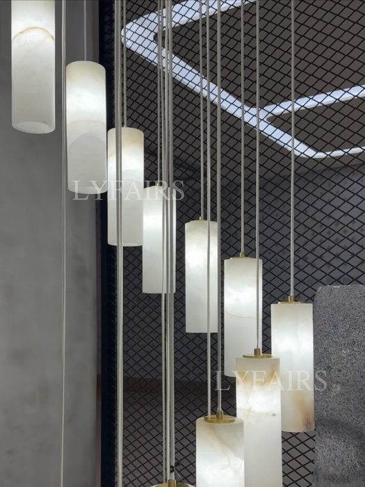 Modern Spiral Alabaster Column Chandelier for High Ceiling