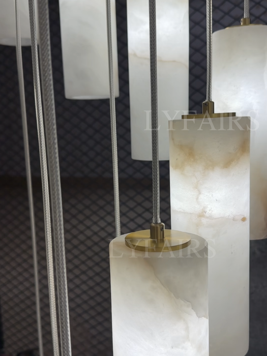 Modern Spiral Alabaster Column Chandelier for High Ceiling
