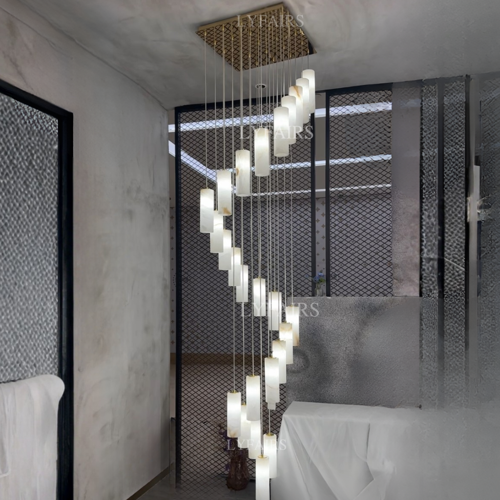 Modern Spiral Alabaster Column Chandelier for High Ceiling — Lyfairs