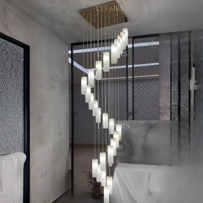 Modern Spiral Alabaster Column Chandelier for High Ceiling