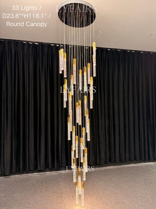 Modern Spiral Cylindrical Bubble Crystal Chandelier for High Ceiling