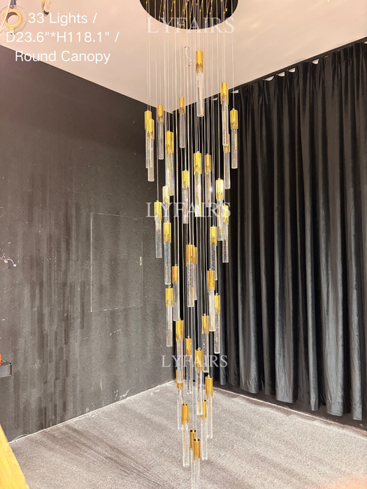 Modern Spiral Cylindrical Bubble Crystal Chandelier for High Ceiling