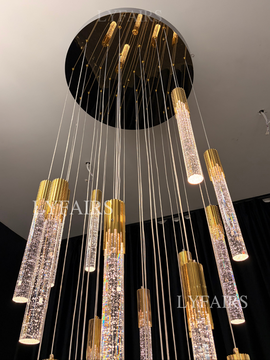 Modern Spiral Cylindrical Bubble Crystal Chandelier for High Ceiling