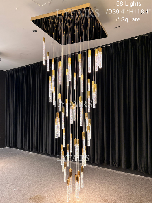 Modern Spiral Cylindrical Bubble Crystal Chandelier for High Ceiling