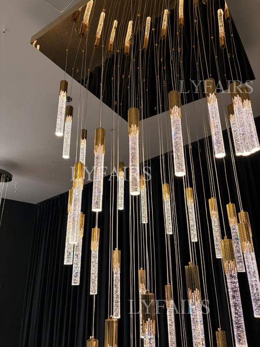 Modern Spiral Cylindrical Bubble Crystal Chandelier for High Ceiling