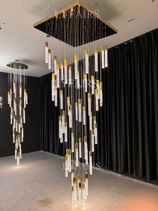 Modern Spiral Cylindrical Bubble Crystal Chandelier for High Ceiling