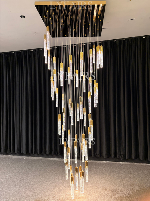 Modern Spiral Cylindrical Bubble Crystal Chandelier for High Ceiling