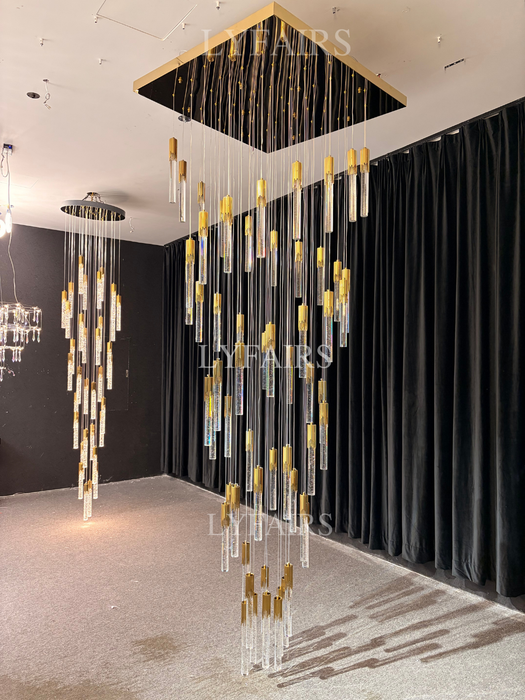 Modern Spiral Cylindrical Bubble Crystal Chandelier for High Ceiling