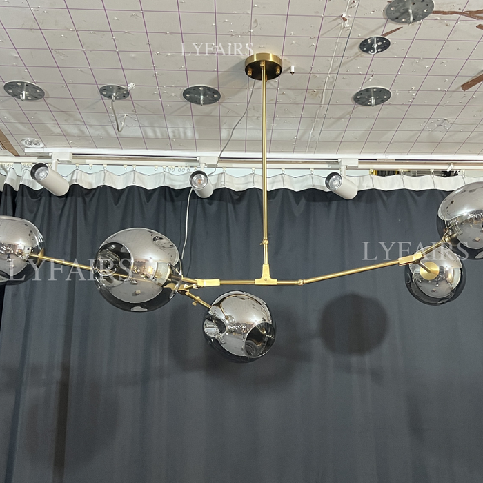 Lampadario moderno Sputnik in vetro grigio fumé/ambra per isola cucina/sala da pranzo