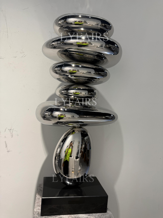 Modern Stacked Pebble Chrome Sculpture