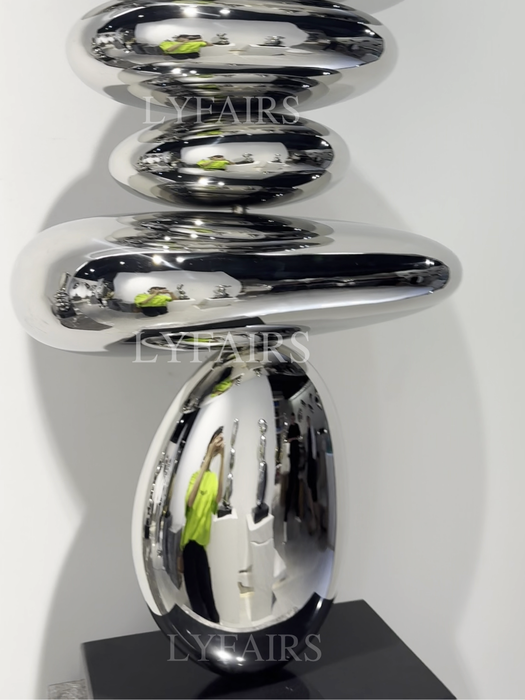 Modern Stacked Pebble Chrome Sculpture