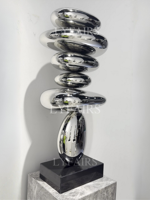 Modern Stacked Pebble Chrome Sculpture