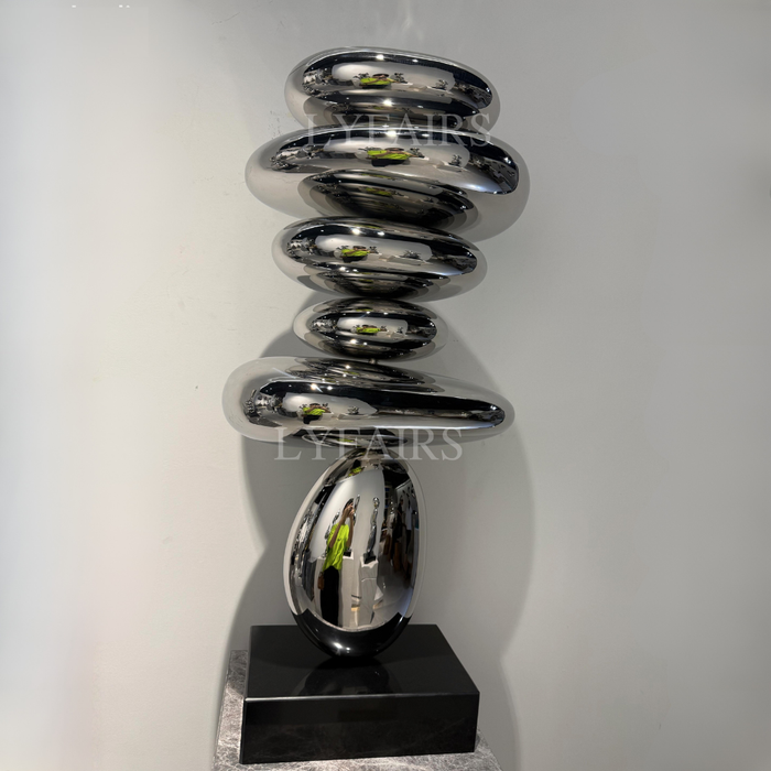 Modern Stacked Pebble Chrome Sculpture