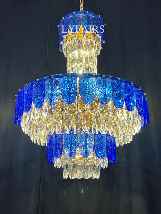 Modern Funnel Chandelier with Amber/Gray/Blue-edge for Low Ceiling