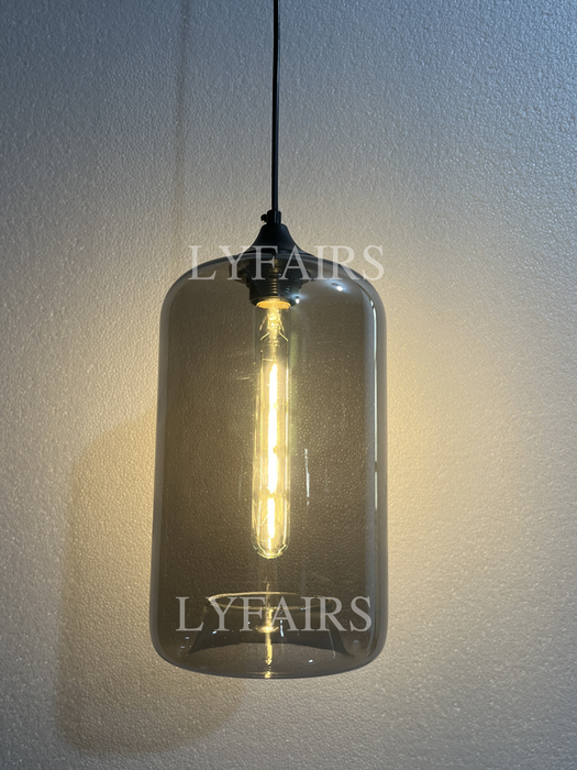 Modern Single Smoke Gray Glass Pendant
