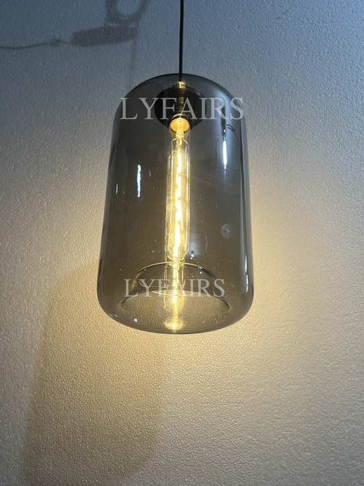 Modern Single Smoke Gray Glass Pendant