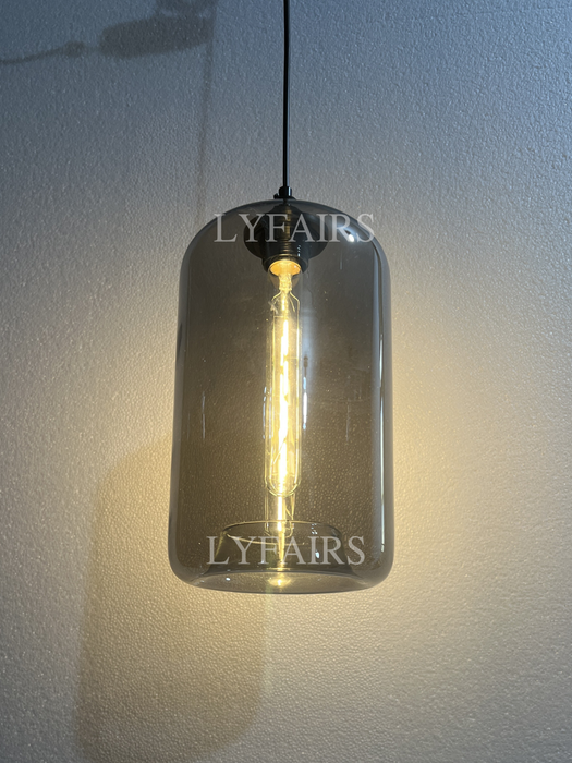 Modern Single Smoke Gray Glass Pendant