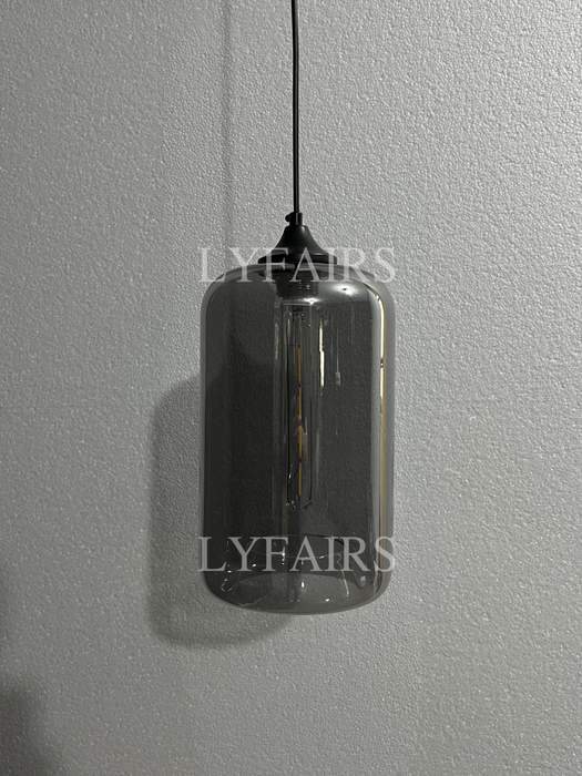 Modern Single Smoke Gray Glass Pendant