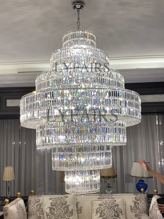 Multi Tiered Round Crystal Chandelier in Chrome for Living Room/Duplex/Staircase/Entryway