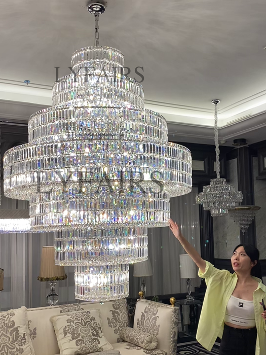 Multi Tiered Round Crystal Chandelier in Chrome for Living Room/Duplex/Staircase/Entryway