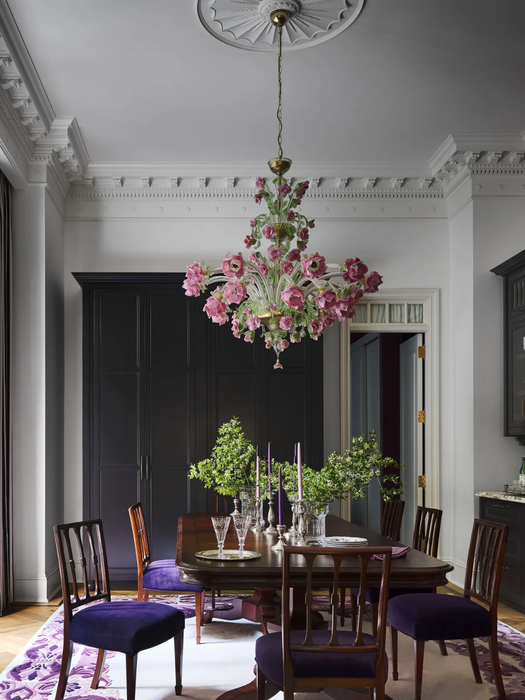 Nature-inspired Pink Rose Glass Chandelier