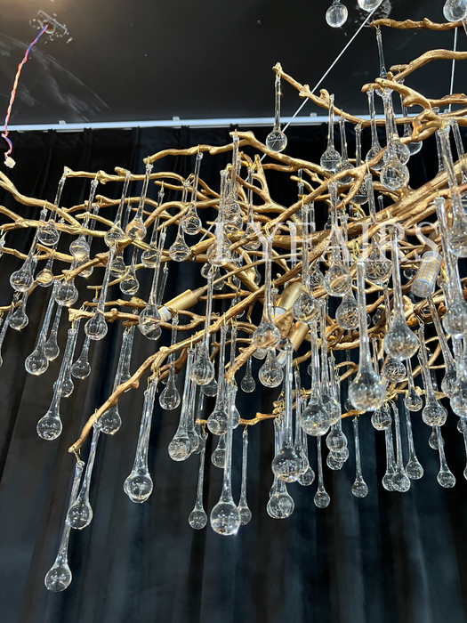 Lampadario a sospensione con gocce di cristallo chiaro in ottone di nuovo stile extra large per soggiorno/sala da pranzo