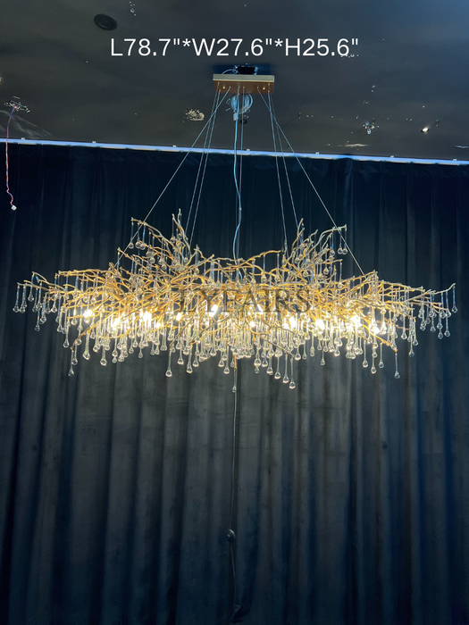 Lampadario a sospensione con gocce di cristallo chiaro in ottone di nuovo stile extra large per soggiorno/sala da pranzo