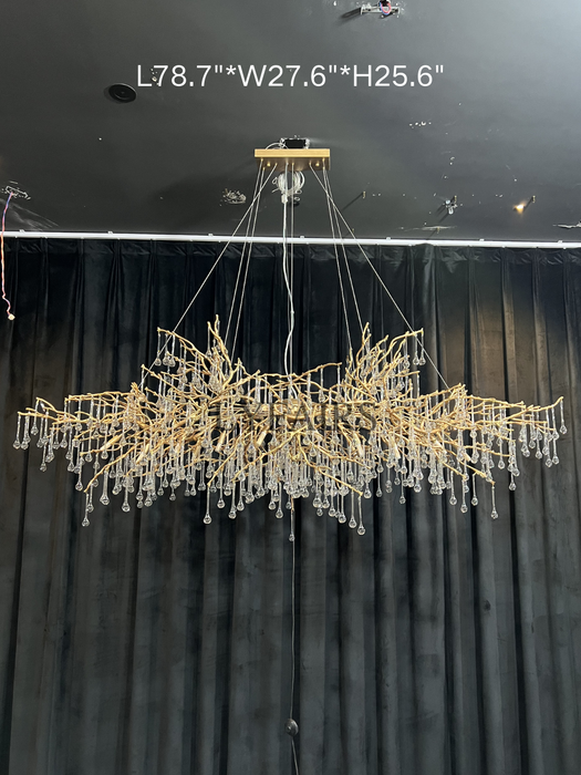 Lampadario a sospensione con gocce di cristallo chiaro in ottone di nuovo stile extra large per soggiorno/sala da pranzo