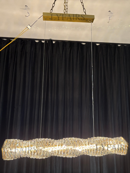 Nuovo ciondolo rettangolare di lusso Nordic Light in ottone e cristallo per sala da pranzo/isola cucina