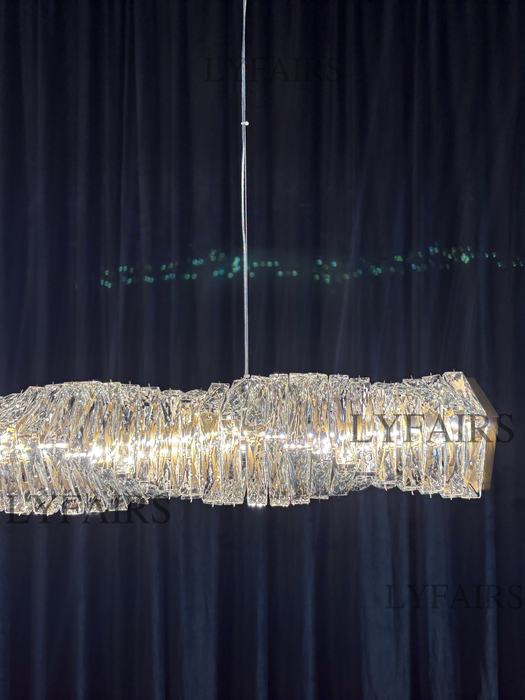 Nuovo ciondolo rettangolare di lusso Nordic Light in ottone e cristallo per sala da pranzo/isola cucina