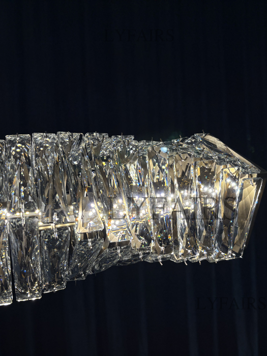 Nuovo ciondolo rettangolare di lusso Nordic Light in ottone e cristallo per sala da pranzo/isola cucina