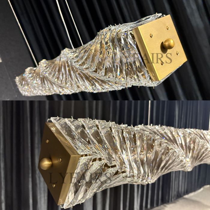 Nuovo ciondolo rettangolare di lusso Nordic Light in ottone e cristallo per sala da pranzo/isola cucina