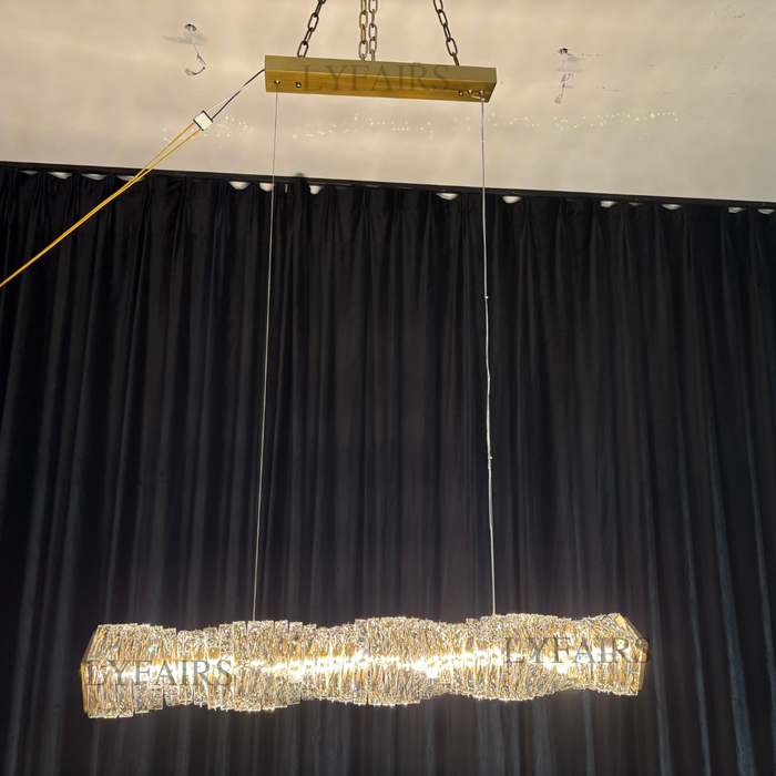 Nuovo ciondolo rettangolare di lusso Nordic Light in ottone e cristallo per sala da pranzo/isola cucina