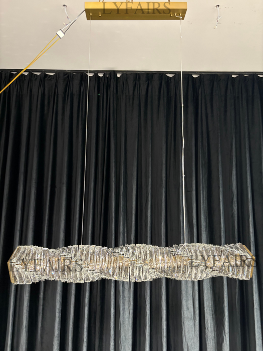 Nuovo ciondolo rettangolare di lusso Nordic Light in ottone e cristallo per sala da pranzo/isola cucina