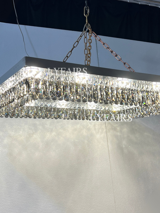 Oversize Modern Mirror Stainless Steel Crystal Pendant Flush Mount Chandelier for Living Room/Bedroom