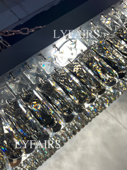 Oversize Modern Mirror Stainless Steel Crystal Pendant Flush Mount Chandelier for Living Room/Bedroom