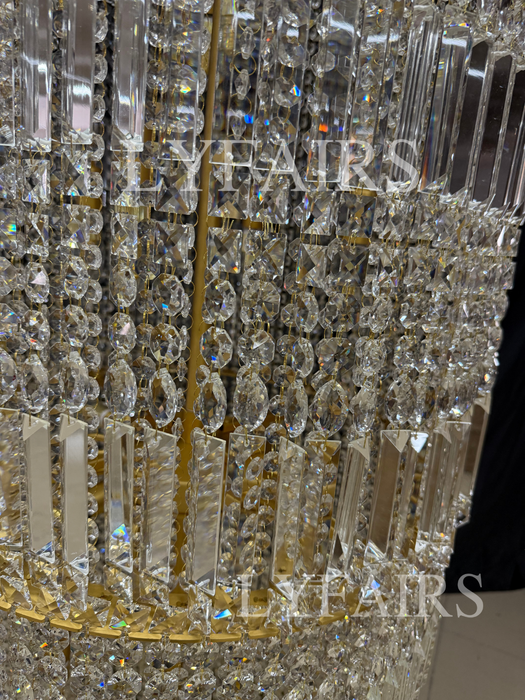 Oversized Art Designer Silver Crystal Long Ceiling Column Waterfall Chandelier