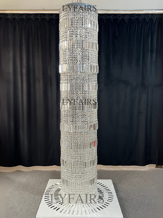 Oversized Art Designer Silver Crystal Long Ceiling Column Waterfall Chandelier