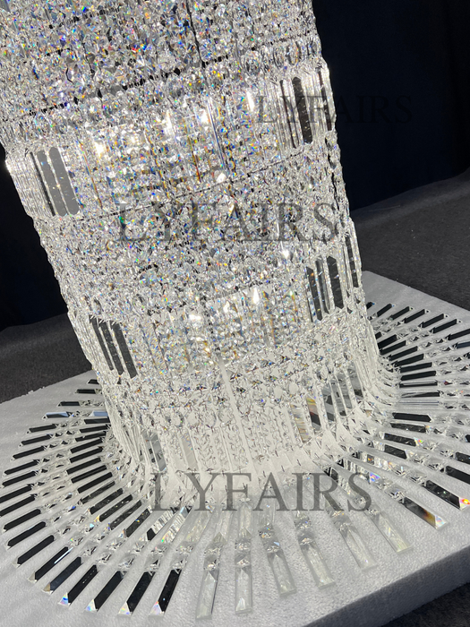 Oversized Art Designer Silver Crystal Long Ceiling Column Waterfall Chandelier