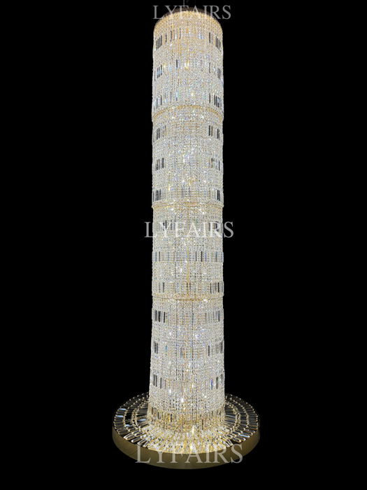 Oversized Art Designer Silver Crystal Long Ceiling Column Waterfall Chandelier