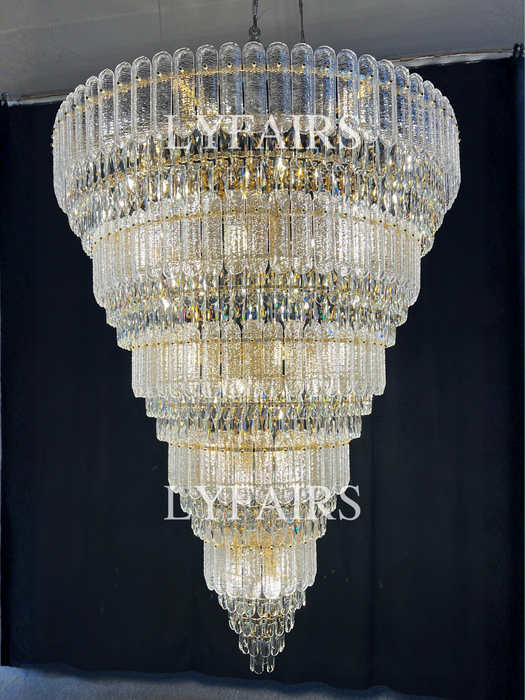 Lámpara de araña de cristal dorado de lujo de múltiples capas de gran tamaño para vestíbulo/pasillo/entrada grande