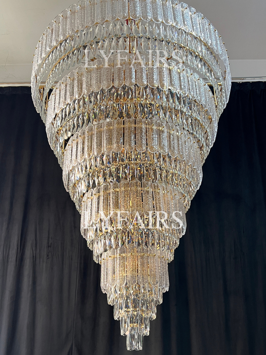 Lámpara de araña de cristal dorado de lujo de múltiples capas de gran tamaño para vestíbulo/pasillo/entrada grande