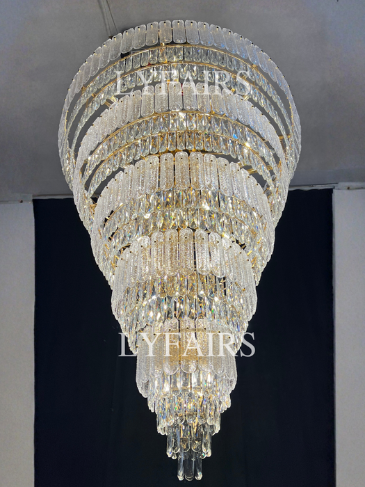 Lámpara de araña de cristal dorado de lujo de múltiples capas de gran tamaño para vestíbulo/pasillo/entrada grande