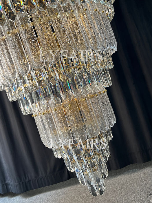 Lámpara de araña de cristal dorado de lujo de múltiples capas de gran tamaño para vestíbulo/pasillo/entrada grande