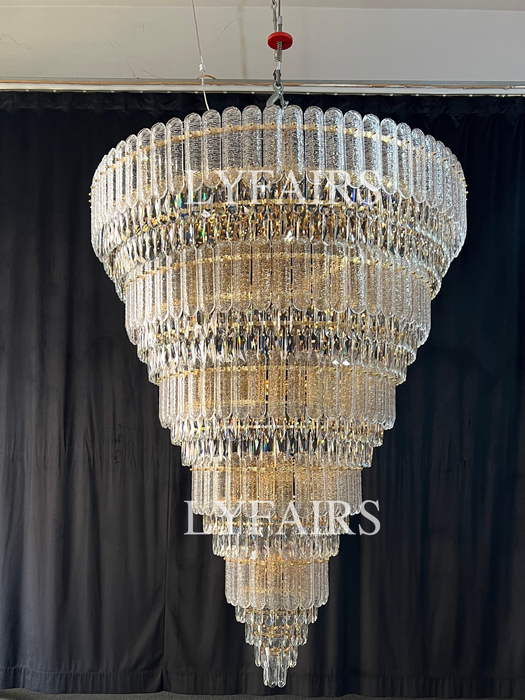 Lámpara de araña de cristal dorado de lujo de múltiples capas de gran tamaño para vestíbulo/pasillo/entrada grande